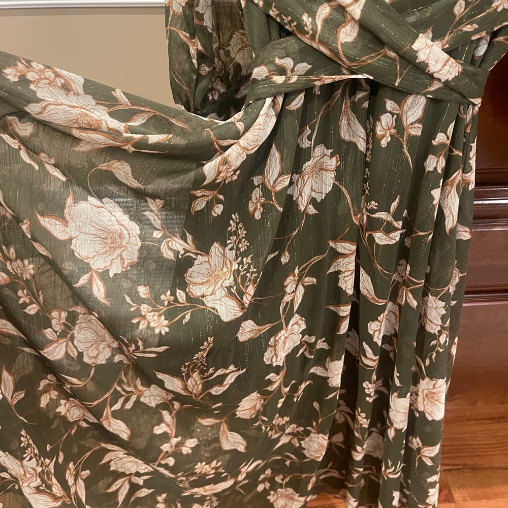 Indigo Rose Green Peach Floral Fall Dress Size Petite Small View 5